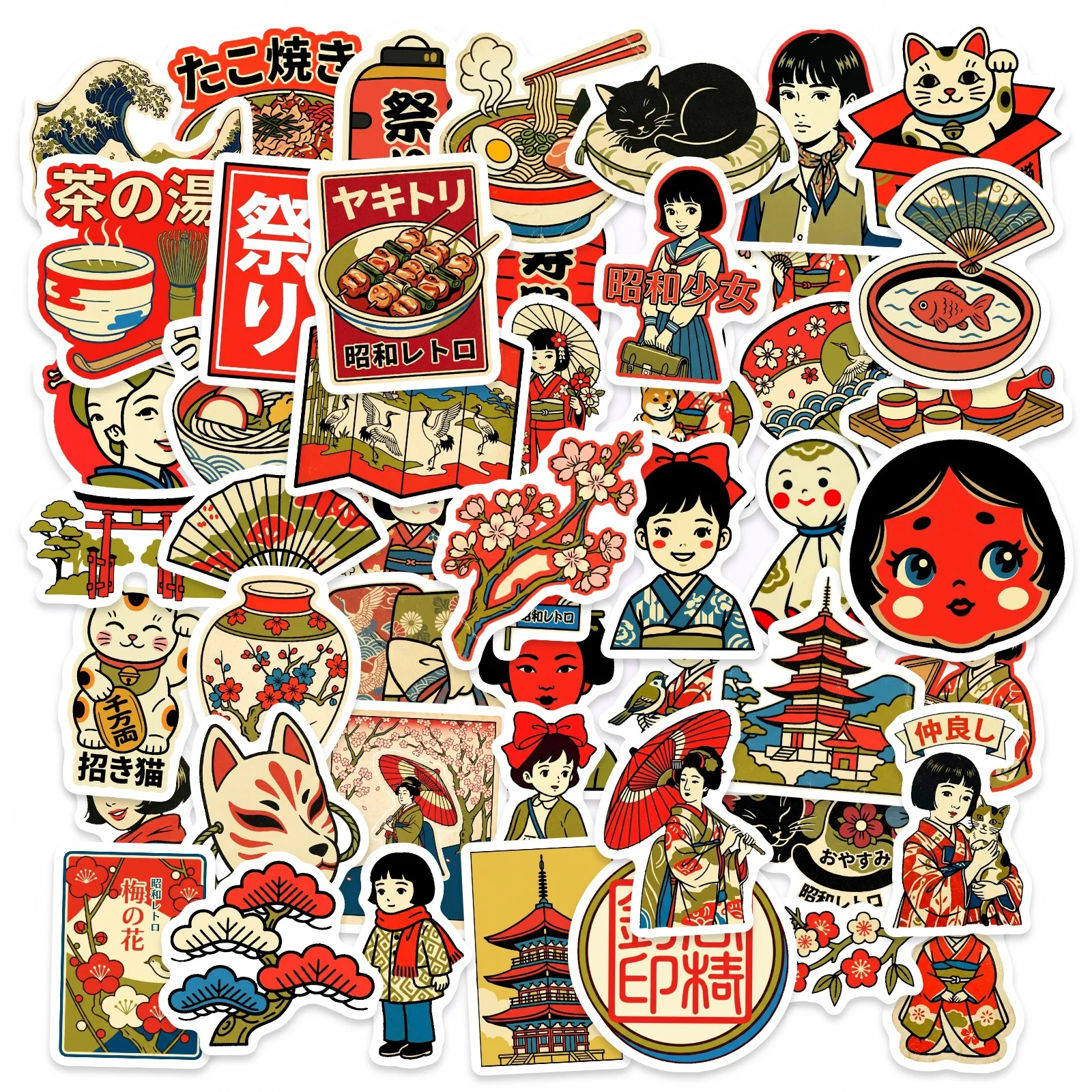 50/100 Stück Japanische Landschaften Cartoon-Menschen Tierkultur-Themen-Aufkleber für Atmosphäre Handy Möbel Fenster Laptop Dekorationen