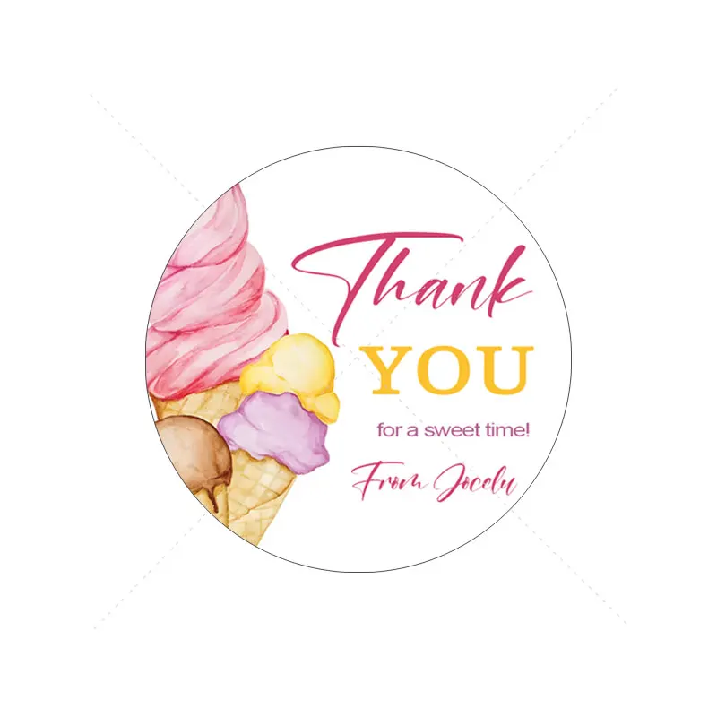 Custom Donut Birthday Party Stickers Seal Label Pink Ice Cream Gift Packaging Stickers Baby Shower Party Sweet Candy Land World
