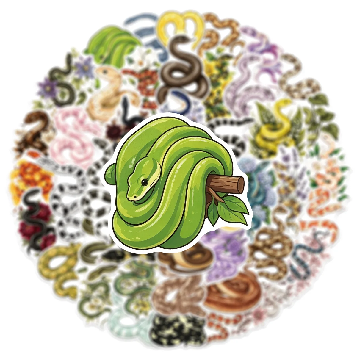50PCS Cute Colorful Little Snake Cartoon Stickers Decoration Luggage Phone Guitar Scrapbook Waterproof Stickers Classic Kid Toys