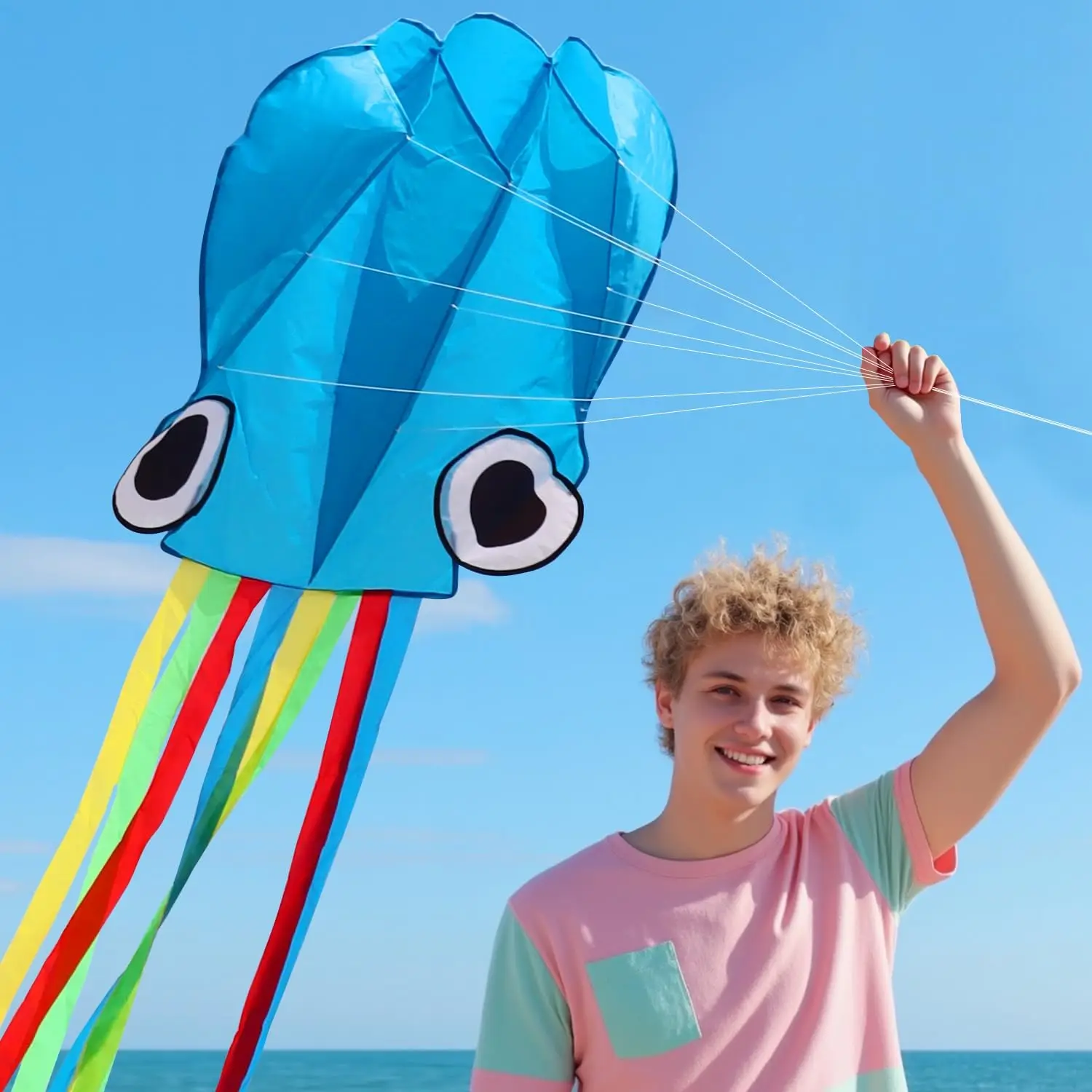 Cometas de pulpo, pipas de playa fáciles de volar para principiantes o adultos, cometa grande de cola larga sin cuerda para juegos familiares al aire libre, juguetes de 4m