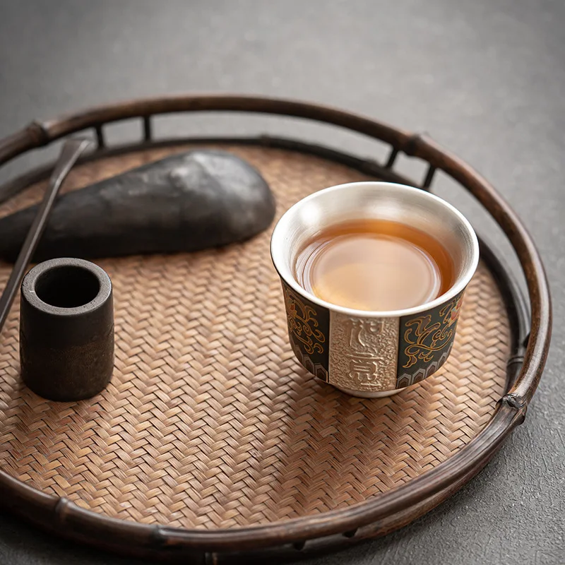 Luxury - Large Ceramic Silver-Plated Single Bowl Kung Fu Tea Set Master Tasting Cup Hundred Bles