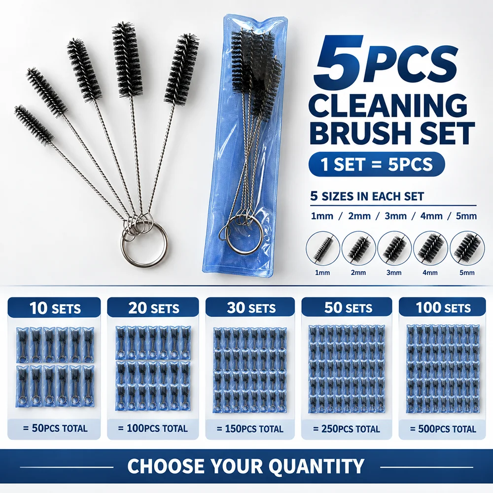 100/50/10/3 Sets 5pcs Tattoo Tube Cleaning Brush Set Nylon Tip Clean Brushes Tattoo Machine Tubes Grips Nozzles Pipe Clean Tools