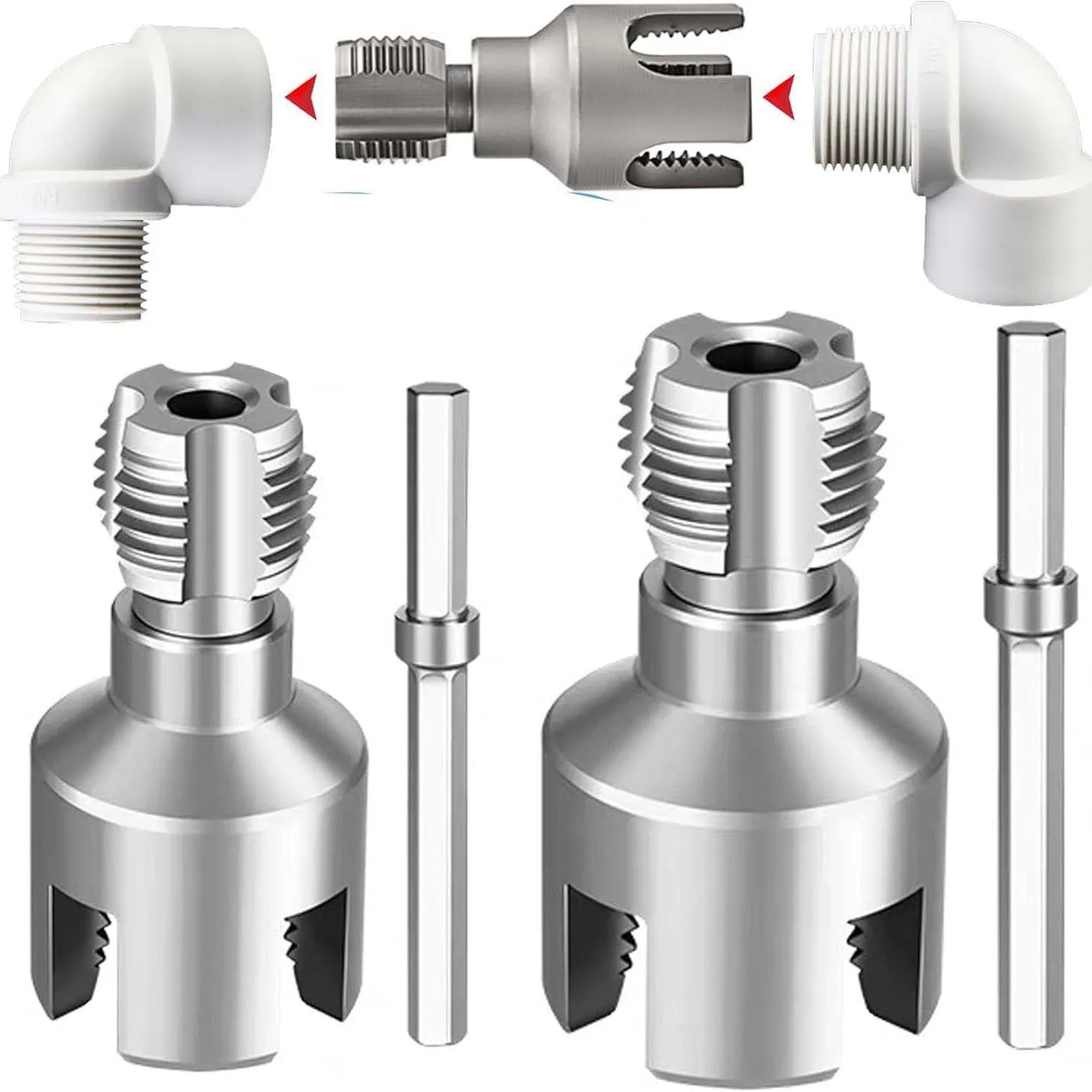

Набор инструментов для нарезки внутренней и внешней резьбы AT43-3 (3 шт.): Двухфункциональный инструмент для нарезки резьбы на трубах 1/2", 3/4" и 1" из PPR и ПВХ