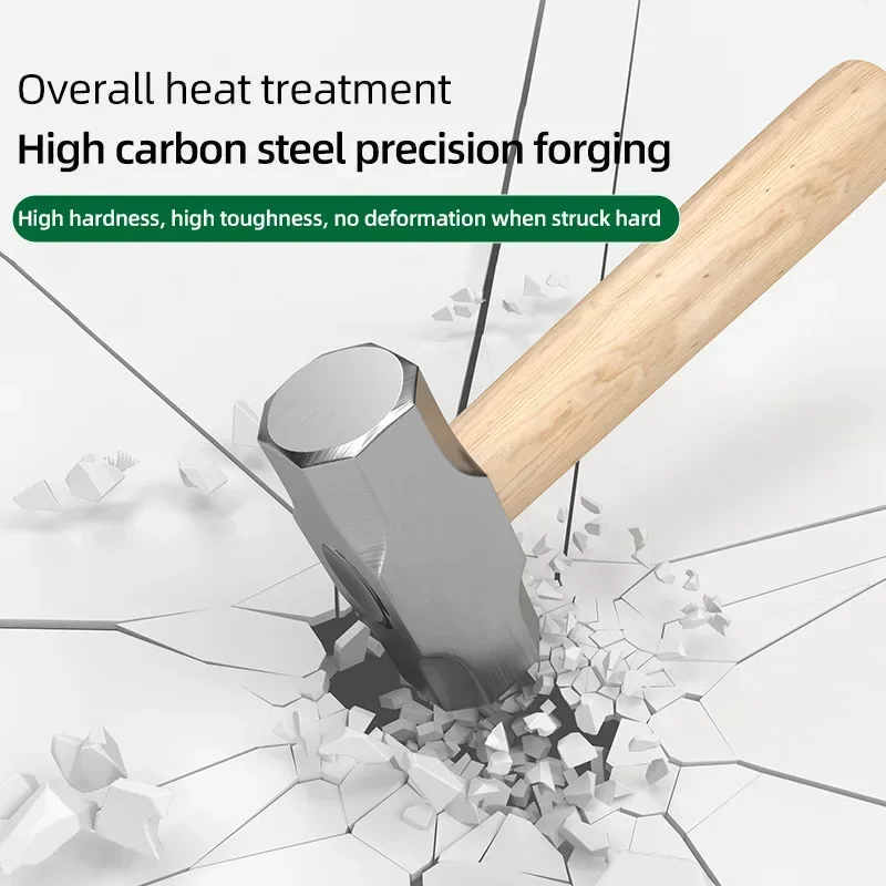 1pcs Short Handle Mini Hammer Solid Wood Short Handle Octagonal Hammer 1LB High Carbon Steel Small Hammer Manual Hardware Tool