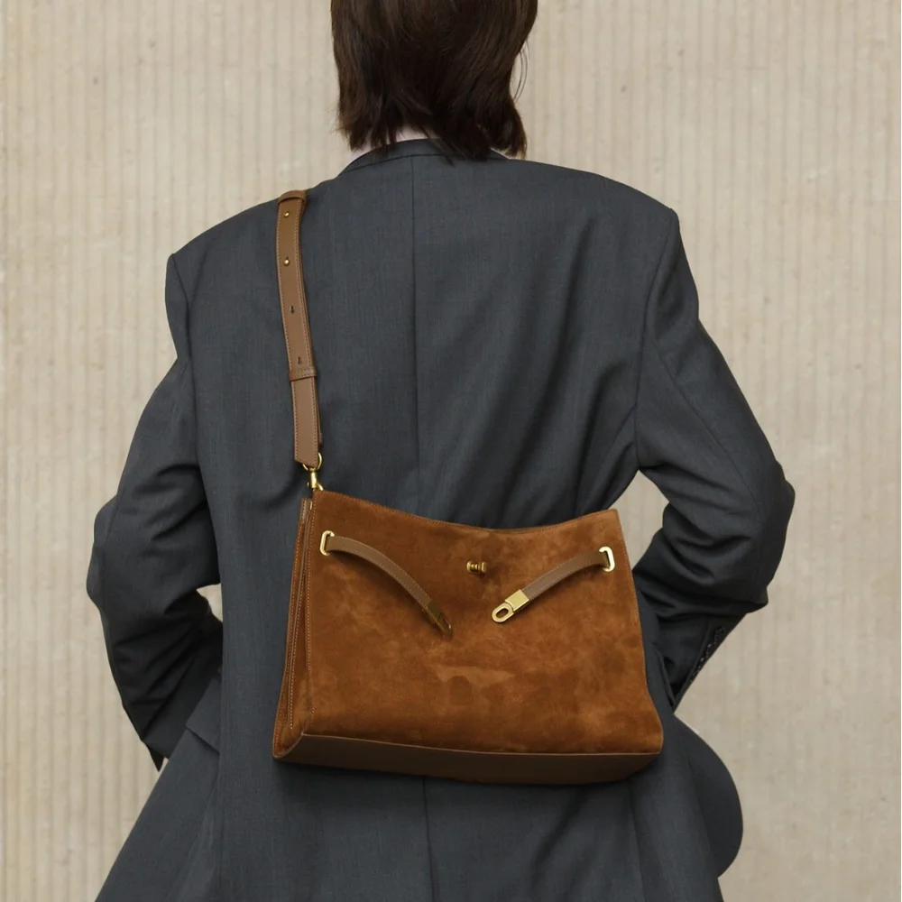 حقيبة Q's Luxury Matte Suede Kelly - حقيبة حمل عصرية فاخرة جديدة بسعة كبيرة لاستخدام كتف واحد أو كروس