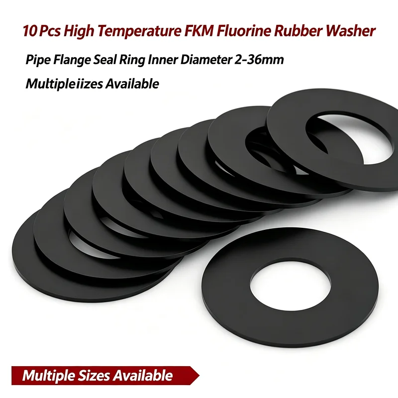 High Temperature FKM Fluorine Rubber Washer 10Pcs Inner Diameter 2-36mm Pipe Flange Seal Ring
