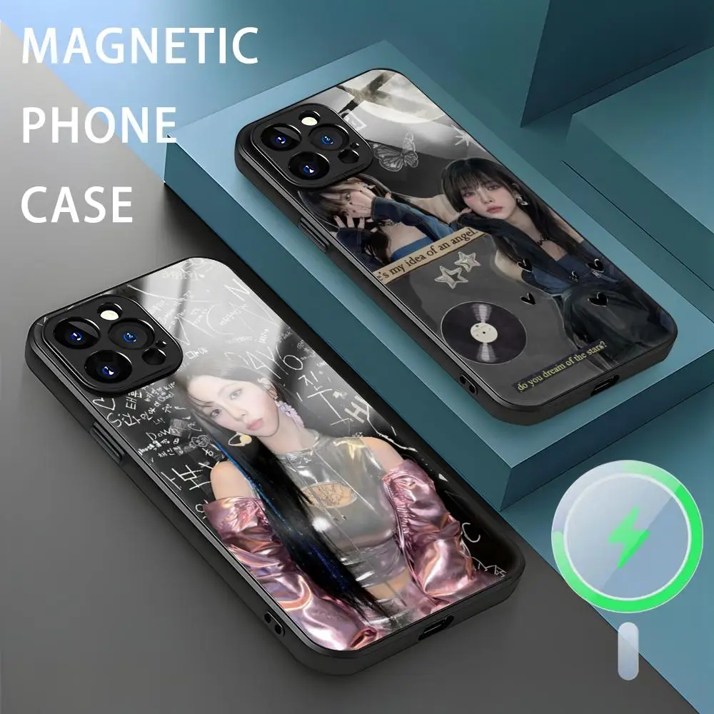 Kpop Karina Korean Phone Case For iPhone 16 15 14 13 12 11 X XR XS 8 Plus Mini Pro Max Glass Magnetic Case