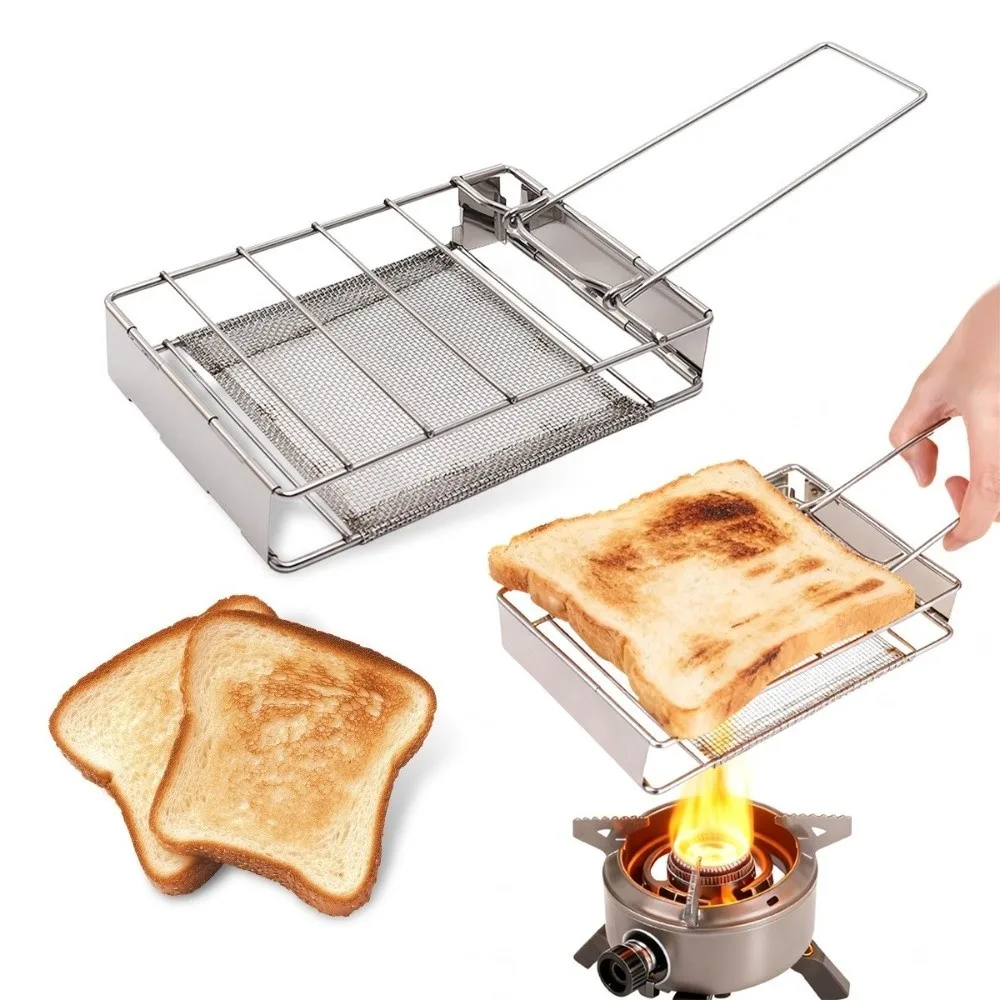 Stainless Steel Outdoor Toast Toaster Rack Handheld Foldable Toast Bread Grill Rack Rectangular Oven Grill Hiking Picnic