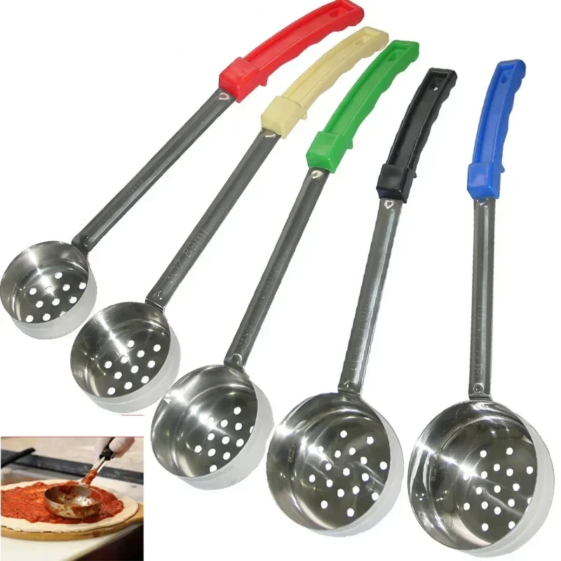 Stainless Steel Pizza Sauce Spoon with Long Rubber Handle Anti-Hot Pizza Spread Ladle Measuring Spoon  Sauce Spoon Pizza Tools