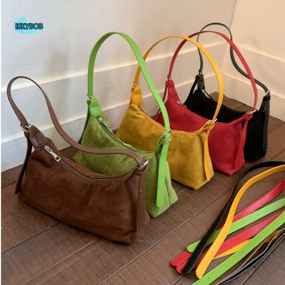 

Shoulder Bag Suede Pillow Handbag Large Capacity Candy Color Slouchy Hobo Bags Korean Style Handbag Solid Color Tote Bag Travel