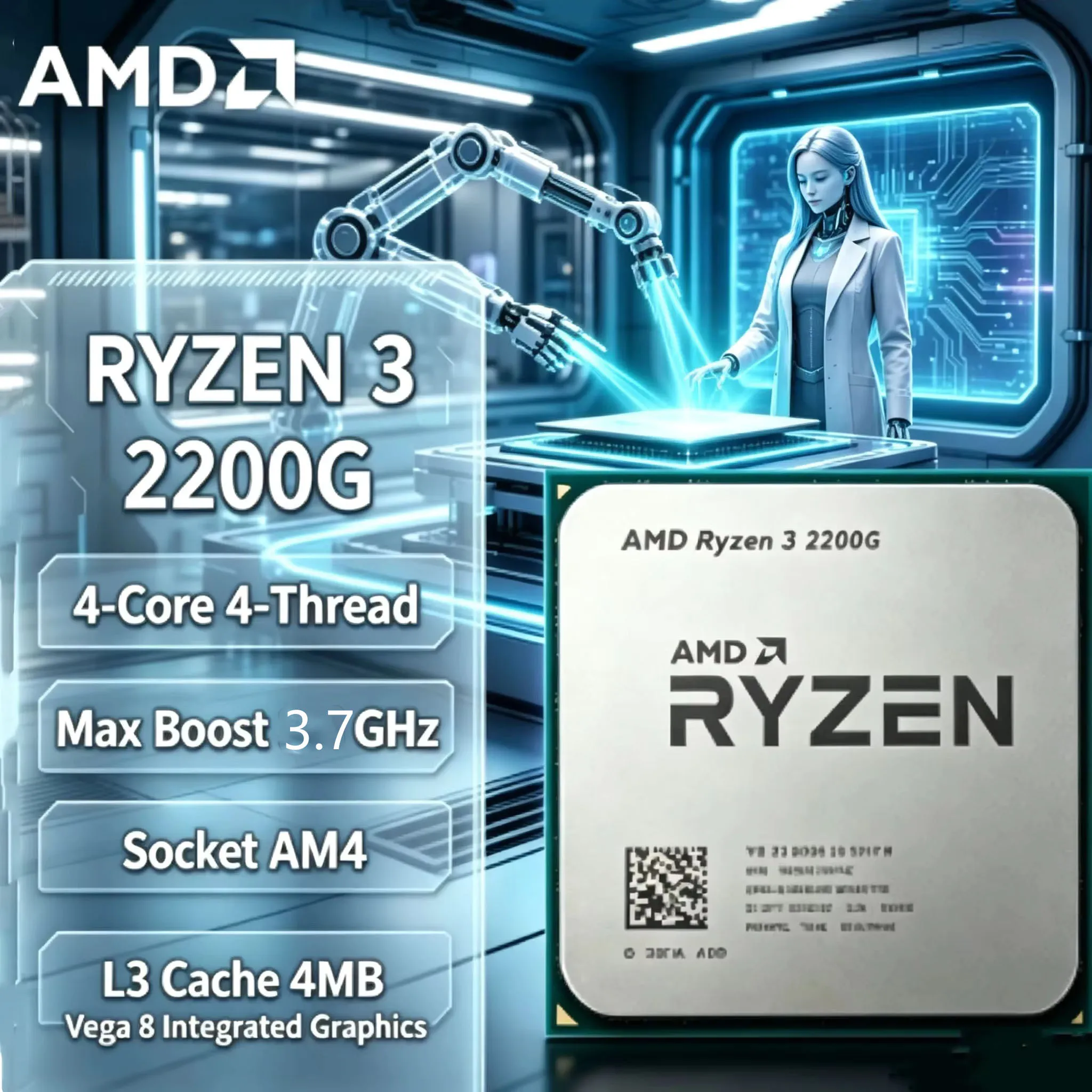 amd-ryzen-3-r3-2200g-プロセッサー：37ghz、4コア、4スレッド、am4ソケット、vega-8統合グラフィックス搭載、デスクトップpc用cpu。