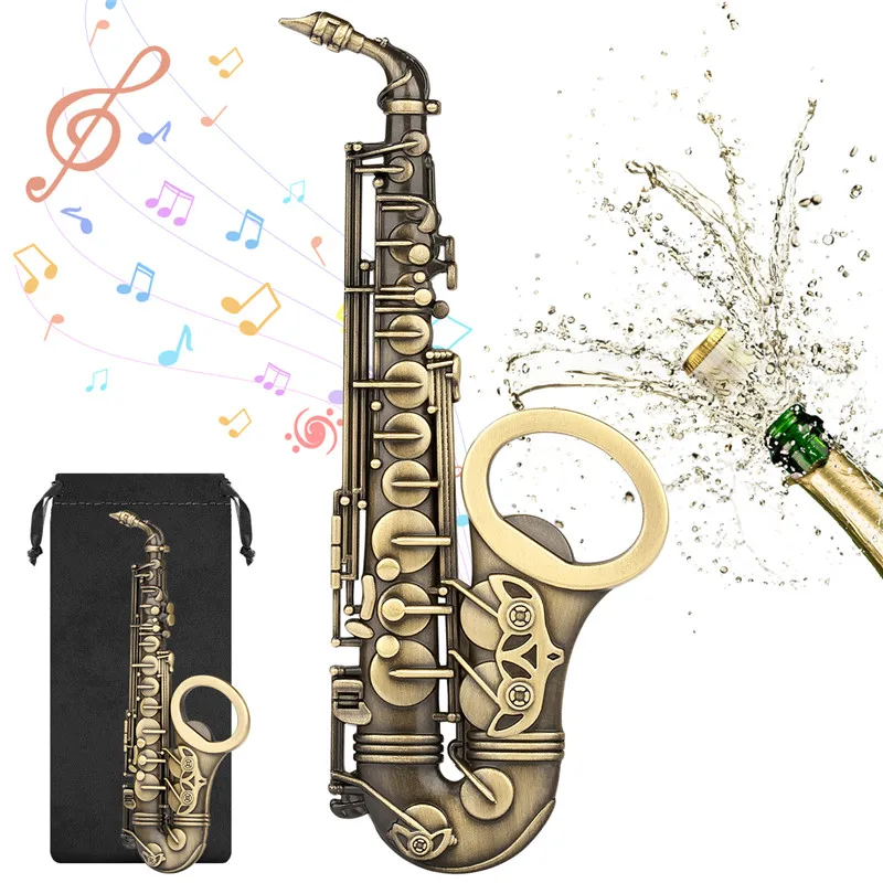 

Novel Sax Instrument Shape Steel Beer Openers Bottle Opener Portable Corkscrew for Wedding Party Barware Accessory Ideal Gift