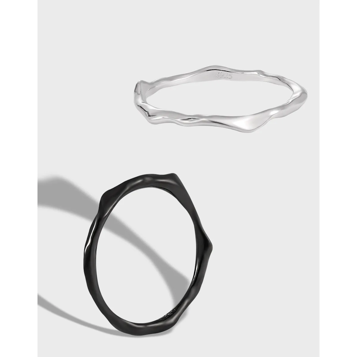 F.I.N.S Simple Stackable Plain 100% S925 Sterling Silver Ring Glossy Black Irregular Line Thin Index Mid Finger Fine Jewelry