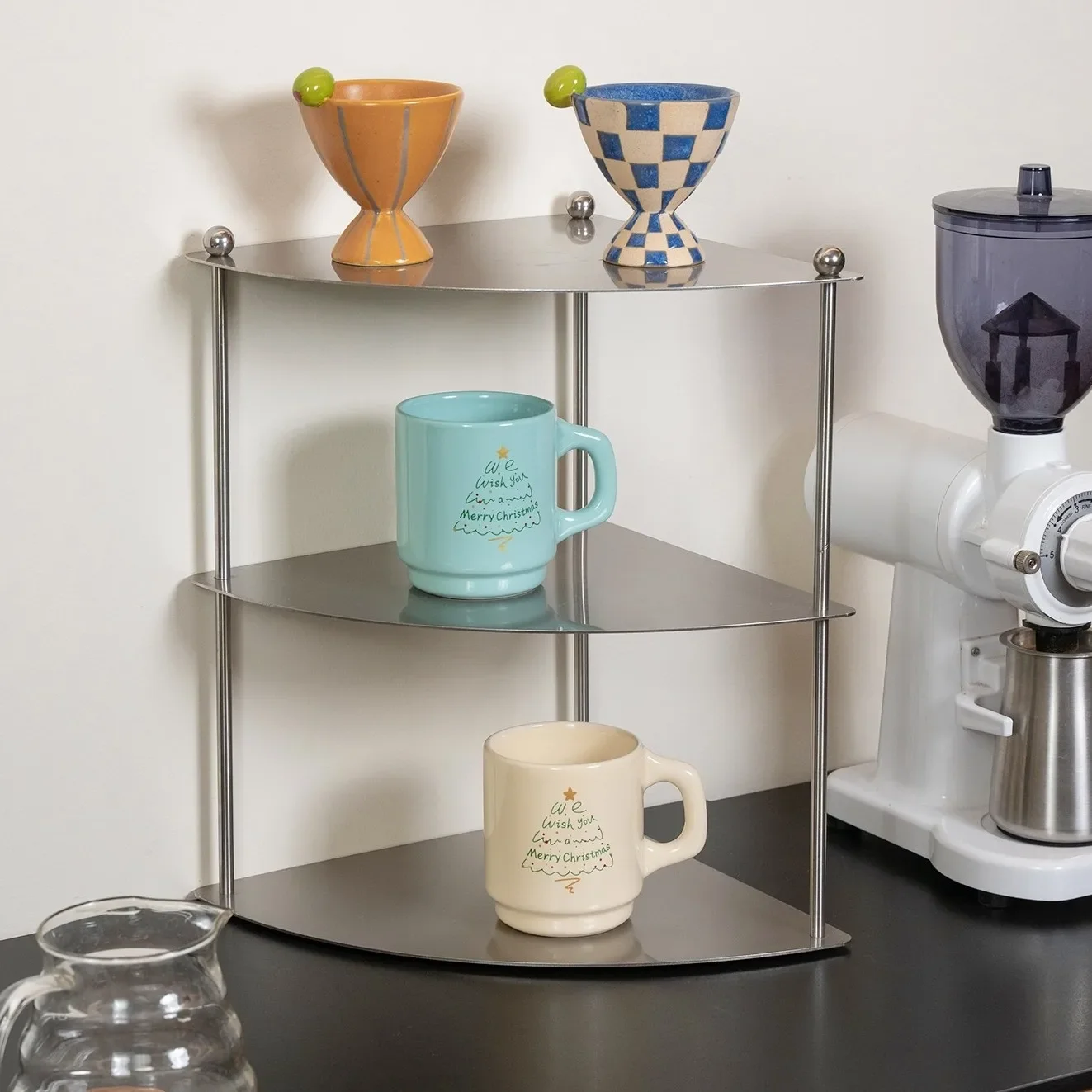 2-Tier/3-Tier Stainless Steel Corner Shelf Triangle Countertop Storage Organizer for Bathroom Kitchen Makeup Space Saving Rack