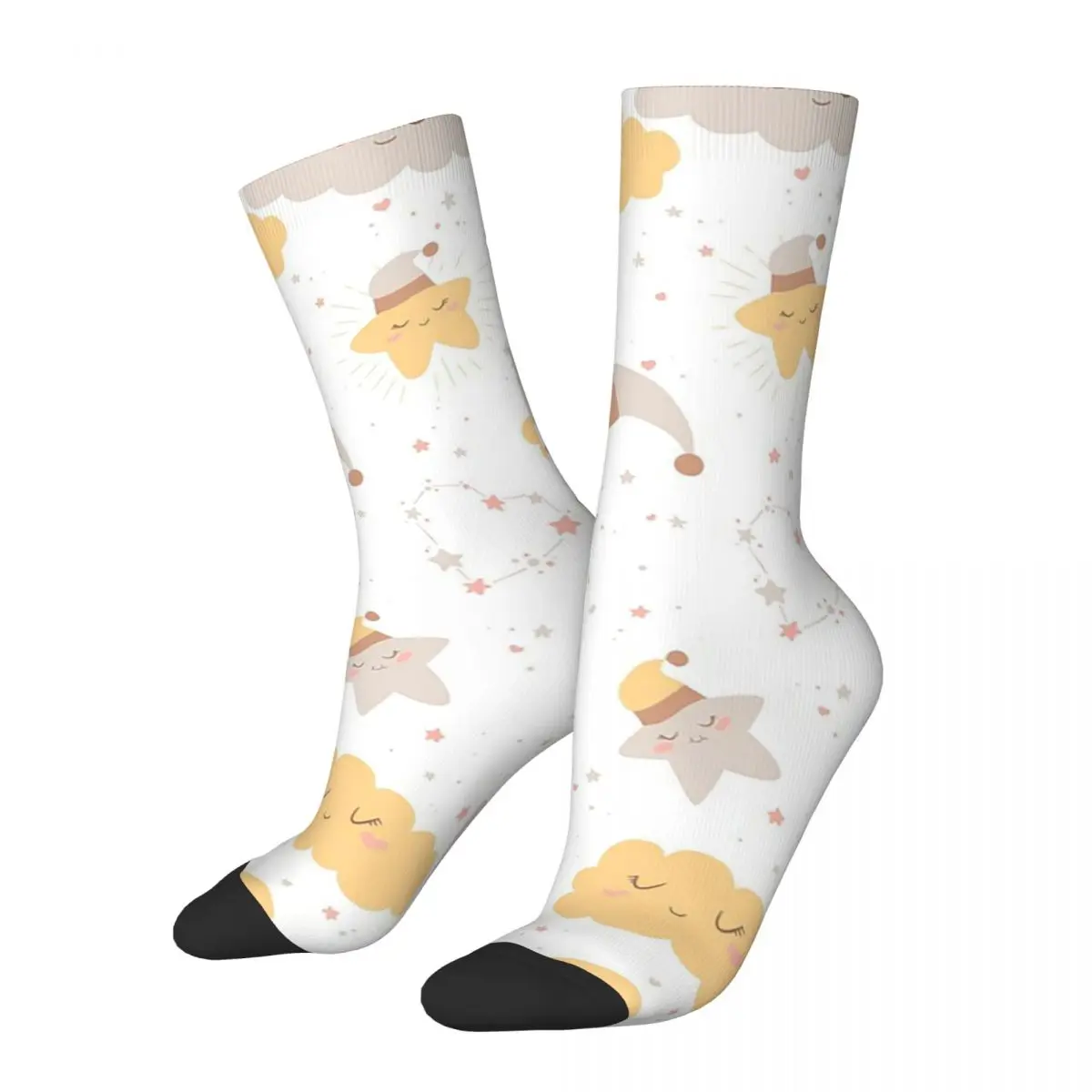 

Boho Pattern With Cute Pastel Cartoon Clouds, Moons And Stars Socks Harajuku Soft Stockings All Season Long Socks Accessories