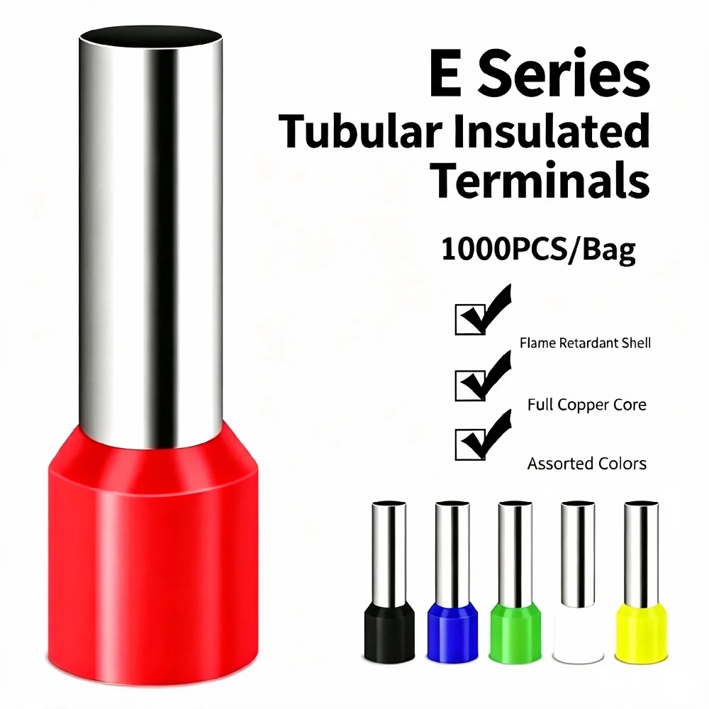 1000PCS E Series VE Insulated Wire Ferrules Copper Crimp Cable End Terminals Electrical Wiring Connectors