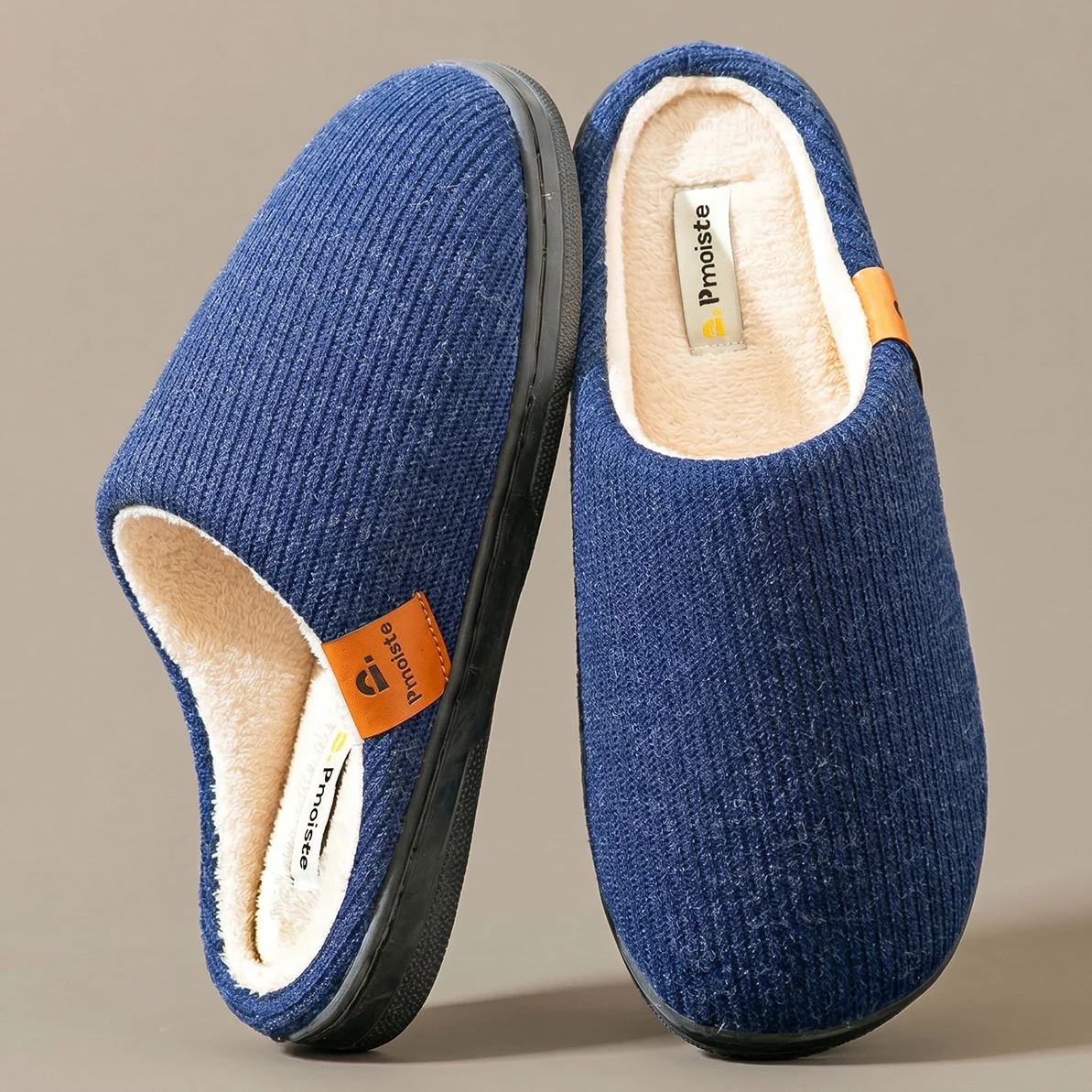Herren Warme Strick-Wildleder-Hausschuhe mit TPR-Antirutsch-Sohle, Weicher Komfortabler Memory-Schaum-Einlage und Nudelmuster-Design – Detail 4