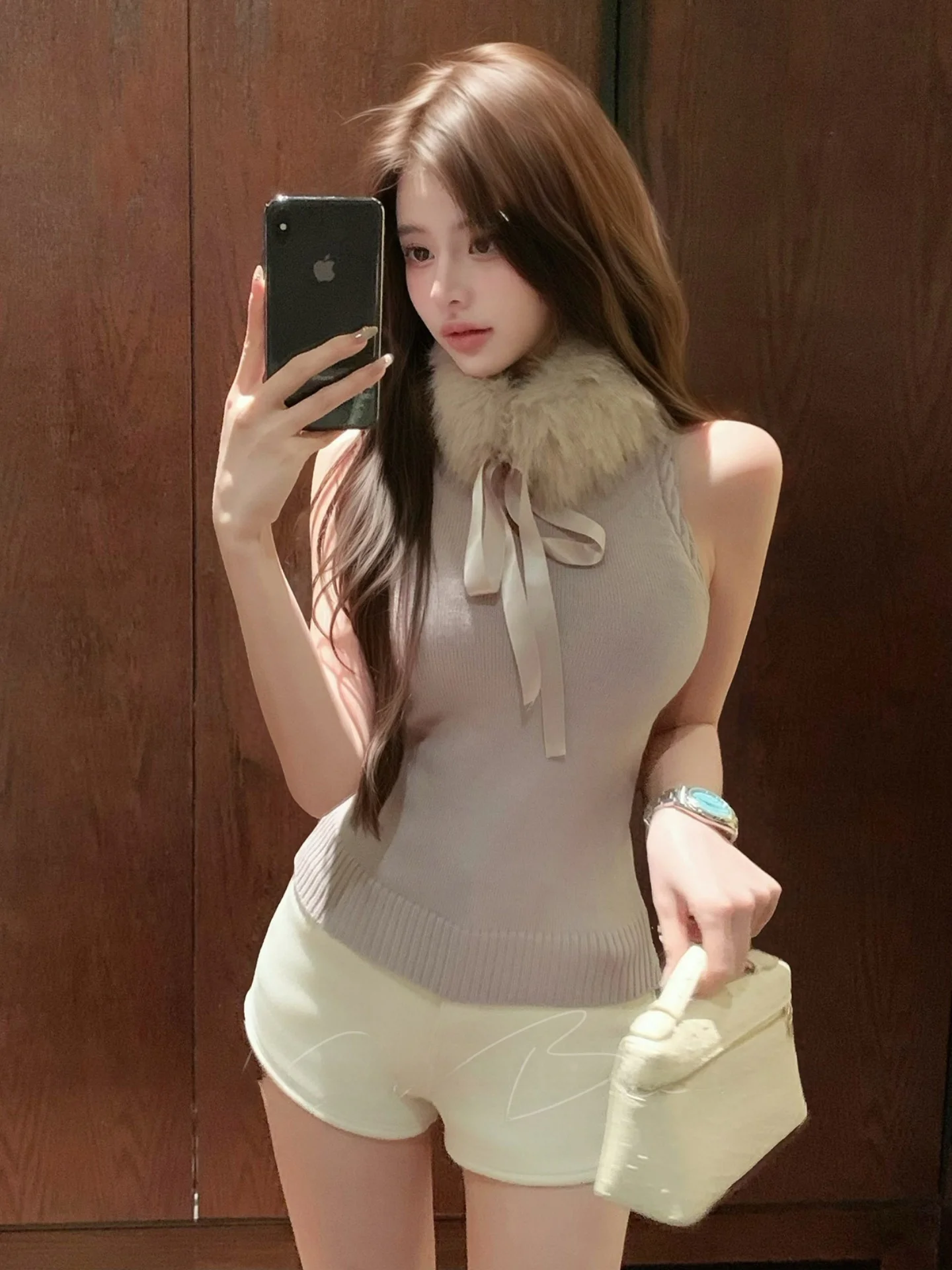 

Miss Wendy Pure Desire Slim Fit Knitted Vest Women's Faion Winter ort Svel Ne Hanging Strap Inner Wear Top