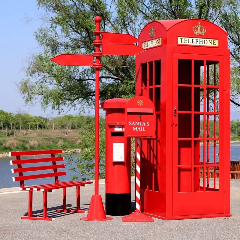 Retro wrought iron phone booth mailbox street  Internet celebrity store decoration floor ornament photography