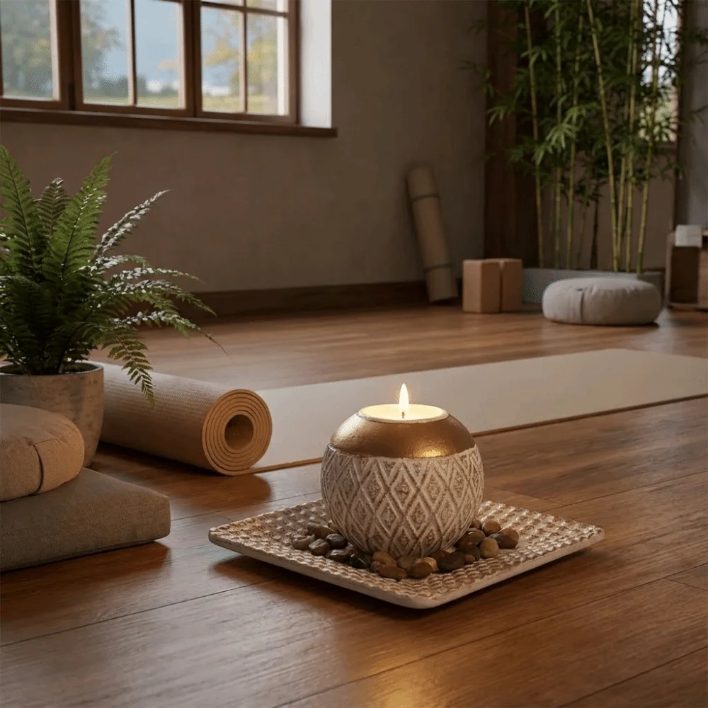 Table Centerpiece Wood Tealight Candlestick Round Retro Spherical Candle Holder with Tray European Style Tealight Stand Gift