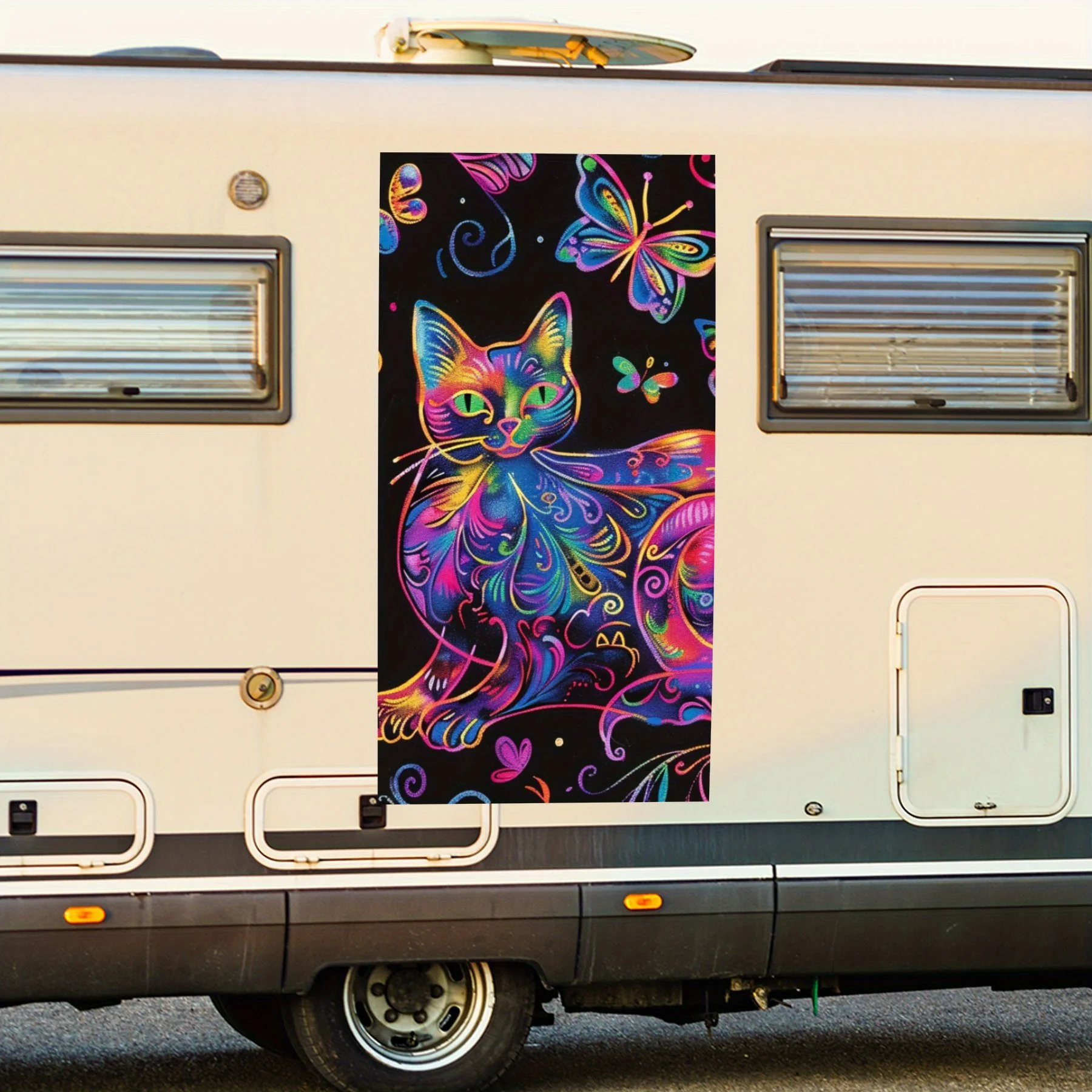 

Colorful Cats and Butterflies Motorhome Car Door Sticker PVC Self Waterproof Stick, Striking Auto Exterior Accessories Decor Pro