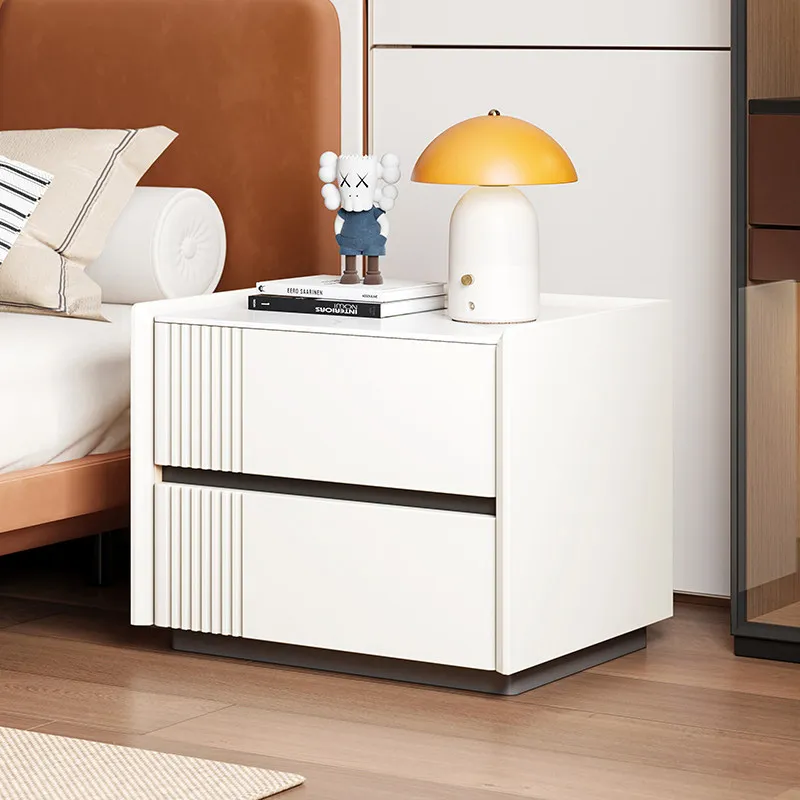 Solid wood lacquered slate bedside table, light luxury high-end bedroom, home bedroom, bedside environmental protection storage,
