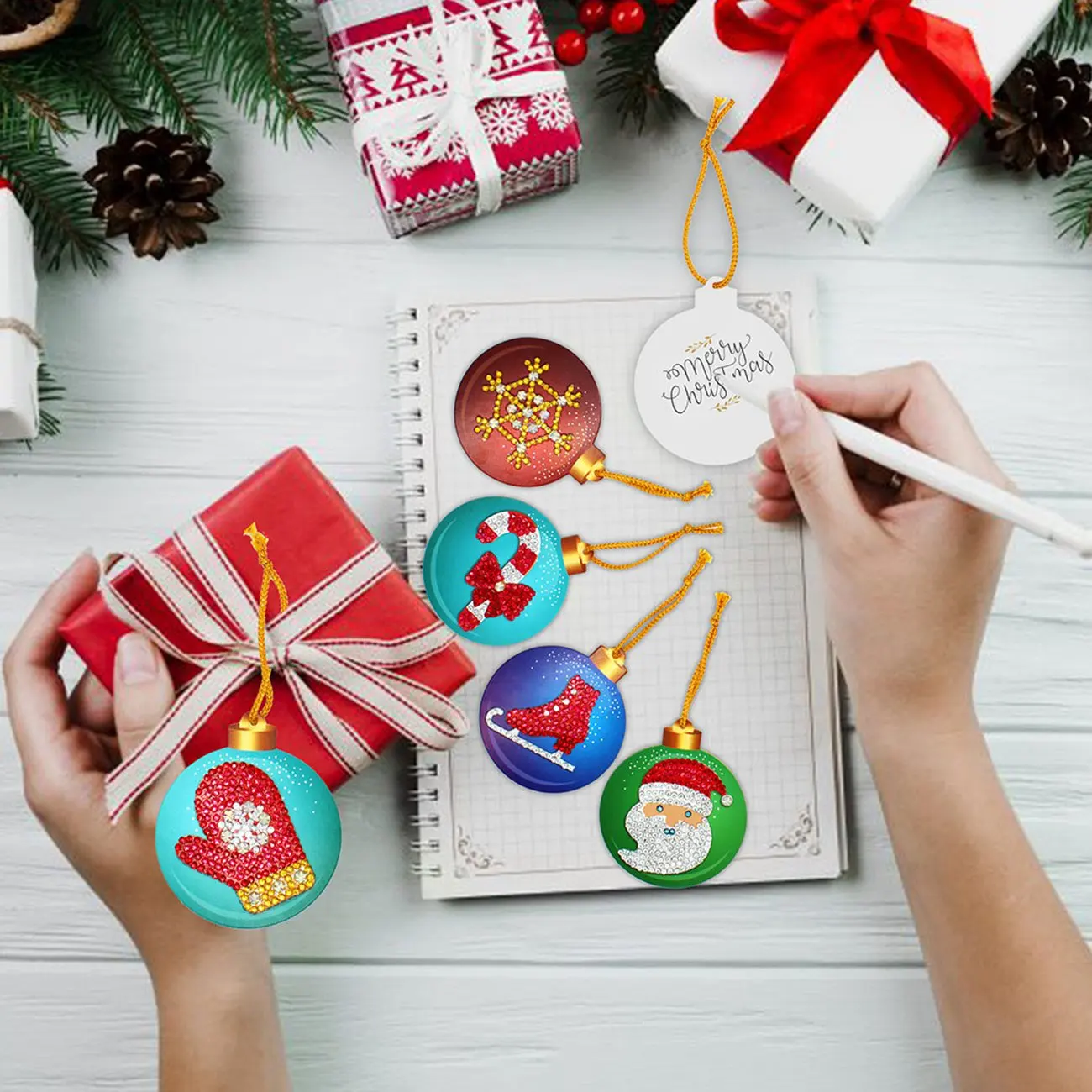 CMHI-10Pcs DIY الماس اللوحة شجرة عيد الميلاد قلادة التدريبات الكاملة شكل خاص الماس التطريز زينة عيد الميلاد #4