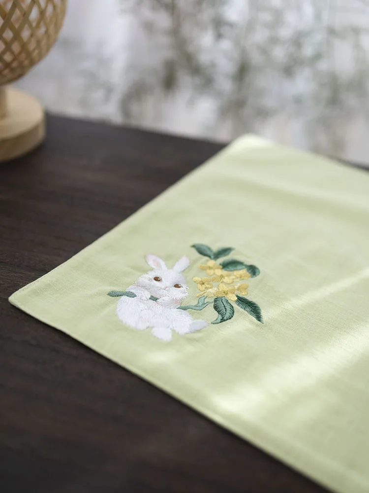Chinese Style Hanfu Matching Osmanthus Rabbit Embroidered 100% Cashmere Square Handkerchief Unisex Absorbent Portable Daily Exqu
