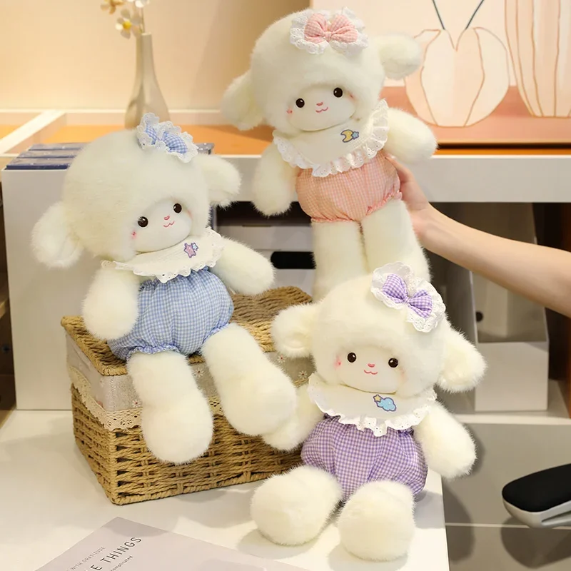 

Lively Running Little Sheep Plush Toys Handmade Fluffy Cartoon Sheep Doll Sweet Cuddly Dressed Animal Doll Pretty Girls Gift