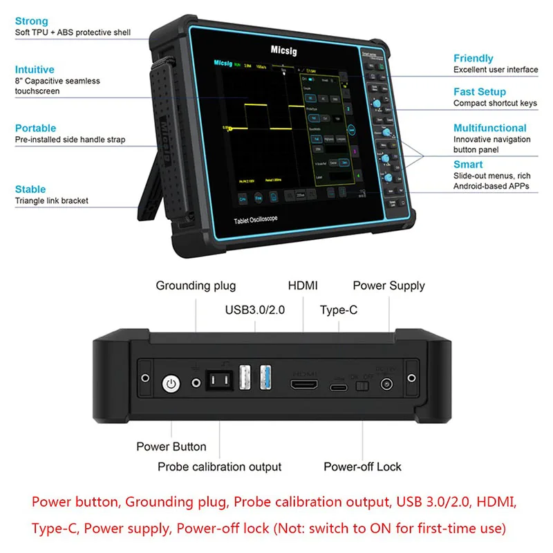 Micsig SATO1004 Automotive Oscilloscope 100MHz 4 Channels 1GSa/S Digital Tablet Portable Oscilloscope with Suitcase