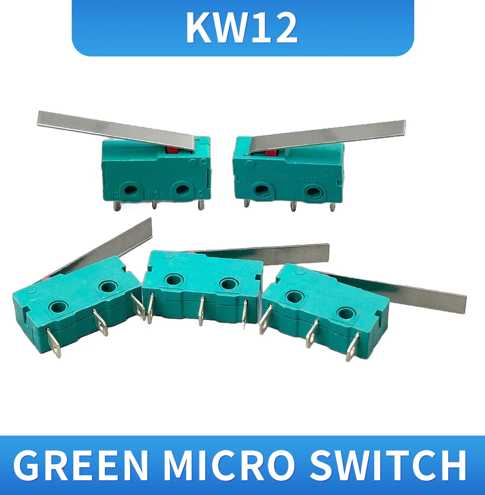 5pcs  KW12  Green Small micro limit switch mechanical stroke 5A 125/250V~10T85 self-reset foot