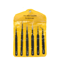 6pcs Anti-Static Stainless Steel Tweezers Precision Maintenance Industrial Repair Curved Working Model Making Hand Tool ESD-15