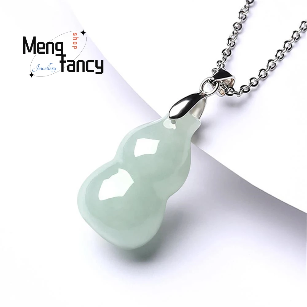 

S925 Silver Natural Myanmar Jadeite Ice Jade Gourd Pendant Exquisite Elegant Men Women Charm Fashion Fine Jewelry Best Selling