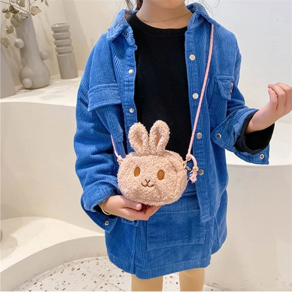 

Children Cartoon Bunny Shoulder Bag Plush Purse Messengers Bags Handbag Round Zipper Crossbody Bags Shoulder Bag Cute Shape