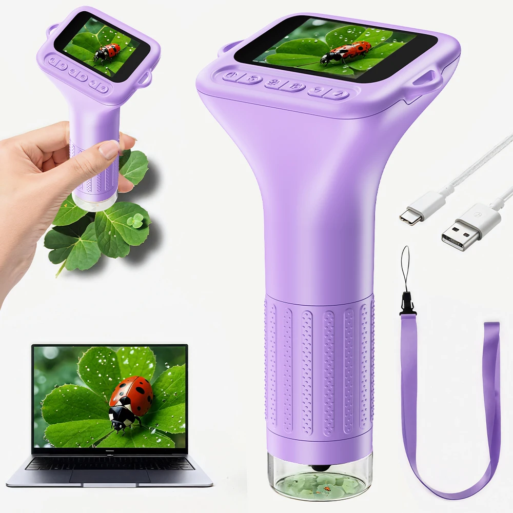 

1000x Digital Microscope For Kids 2-Inch IPS Screen 2MP Optical Lens With Camera And Video Function for Christmas Birthday Gift