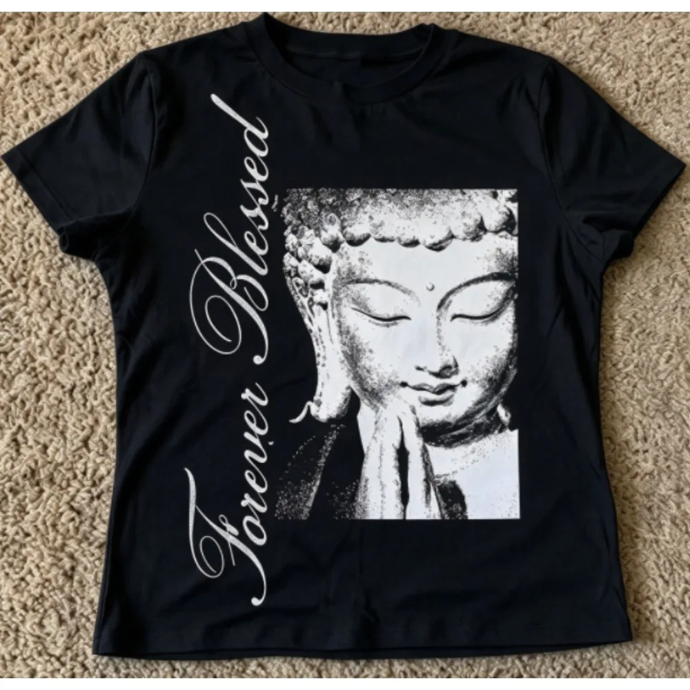 2026 New Women Summer 2000s Retro Short Sleeve T-shirt, Y2K Punk Graphic Print Tee,  Casual Streetwear Daily Fashion Wear Top