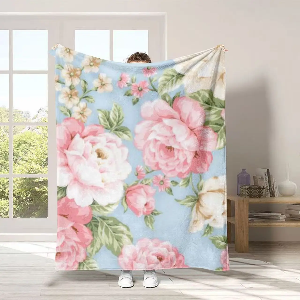 Peony Blanket Dark Blue Red Floral Pattern Oil Painting Style Velvet Sofa Cover Fleece Throw For Couch Bedding Home Decor Gift