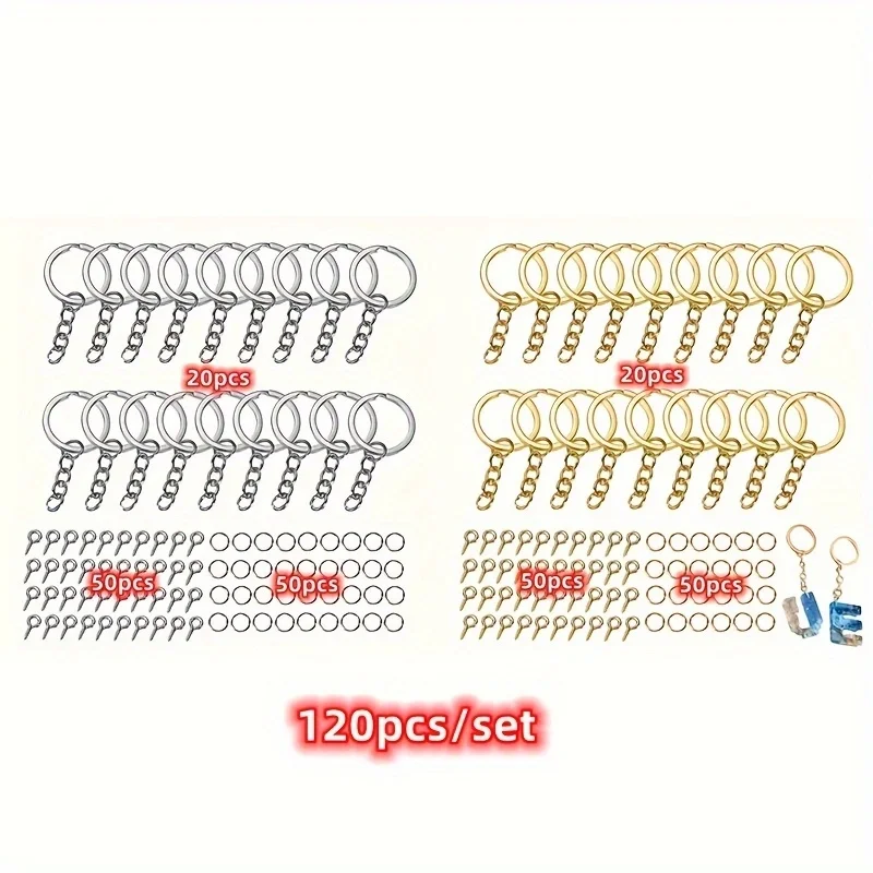 120pcs DIY Keychain Jump Rings Kit - Mini Screw Eye Pin Pendant for Earring Jewelry Making, Crafting, and Repairing