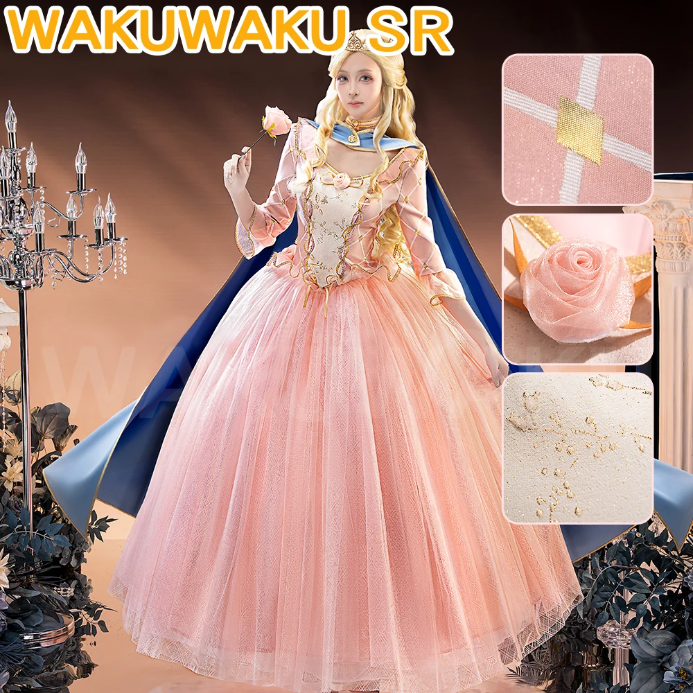 【Versandbereit】Damen Prinzessinnen-Cosplay-Kleid【S-3XL】WakuWaku-SR Damen Mädchen Traumhaftes Prinzessinnenkleid in Rosa mit Umhang, Übergröße