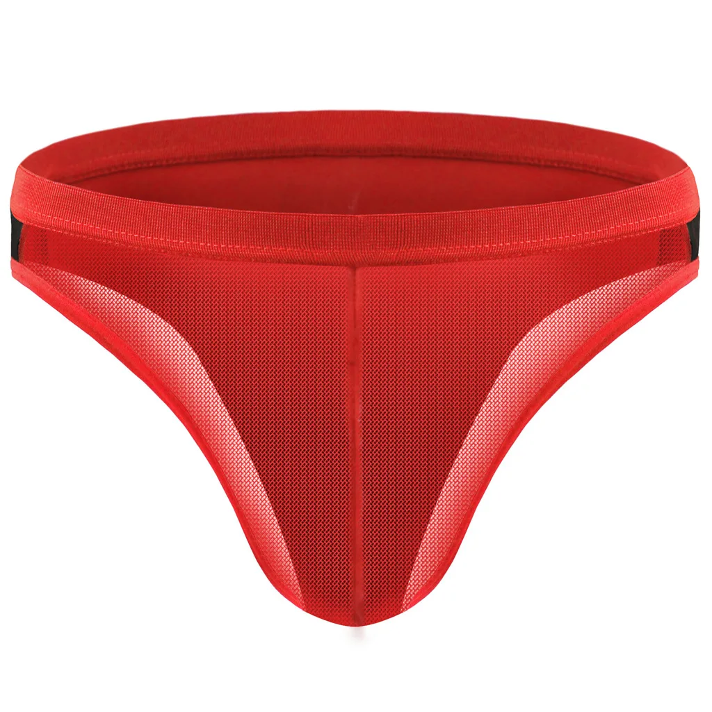 Sexy Men's Underwear Seamless Ice Silk T Back Thong Gay Erotic U Convex Pouch G-String Mesh Breathable Quick Dry Comfy Undepants