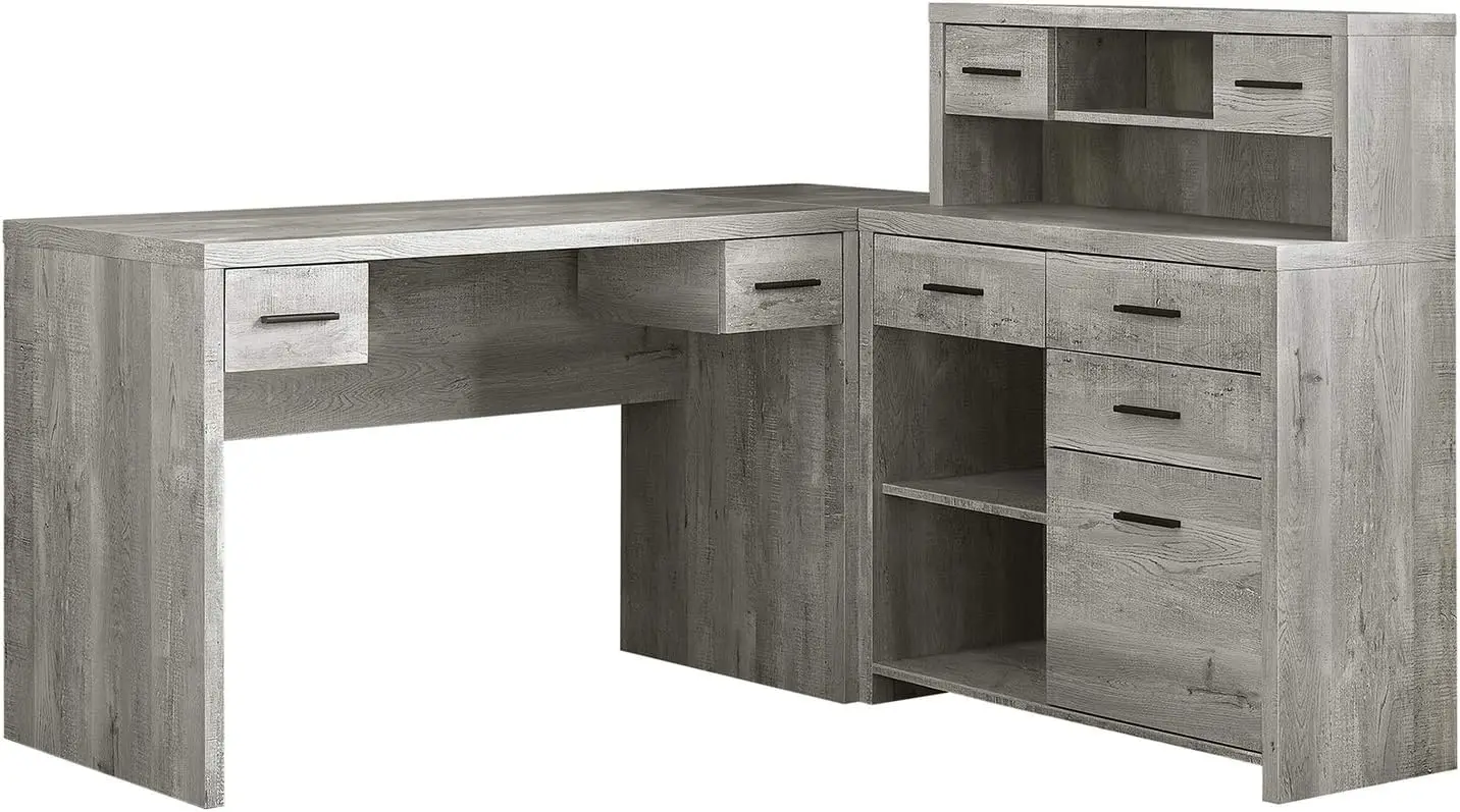 

Computer Desk L-Shaped - Left or Right Set- Up - Corner Desk with Hutch 60"L (Grey Reclaimed Wood)