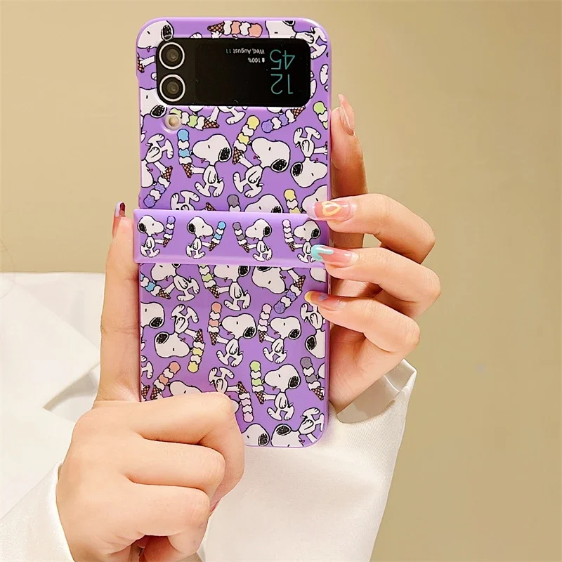 Cute Cartoon Snoopy Phone Case For Samsung Galaxy Z Flip 6 5 Candy Colorful Hard Plastic Cover For Z Flip 3 4 With Lanyard image 4