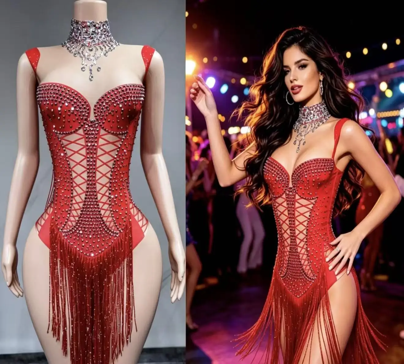 Sexy Sequin Fringes One Piece Jumpsuit Club Romper Stage Carnival Dancer Festival Outfit Women Party Tassel Rhinestone Bodysuits