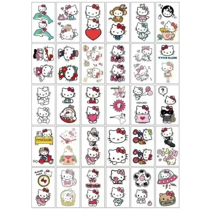 30Pcs Sanrios Kawaii Cartoon Kuromi HelloKitty  Temporary Tattoos Cute Waterproof and Long Lasting Color Tattoo Sticker Gifts