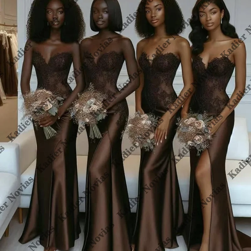 

Customized Long Mermaid Brown Bridesmaid Dresses 2025 Robes Invitee Mariage Wedding Guest Party Dress
