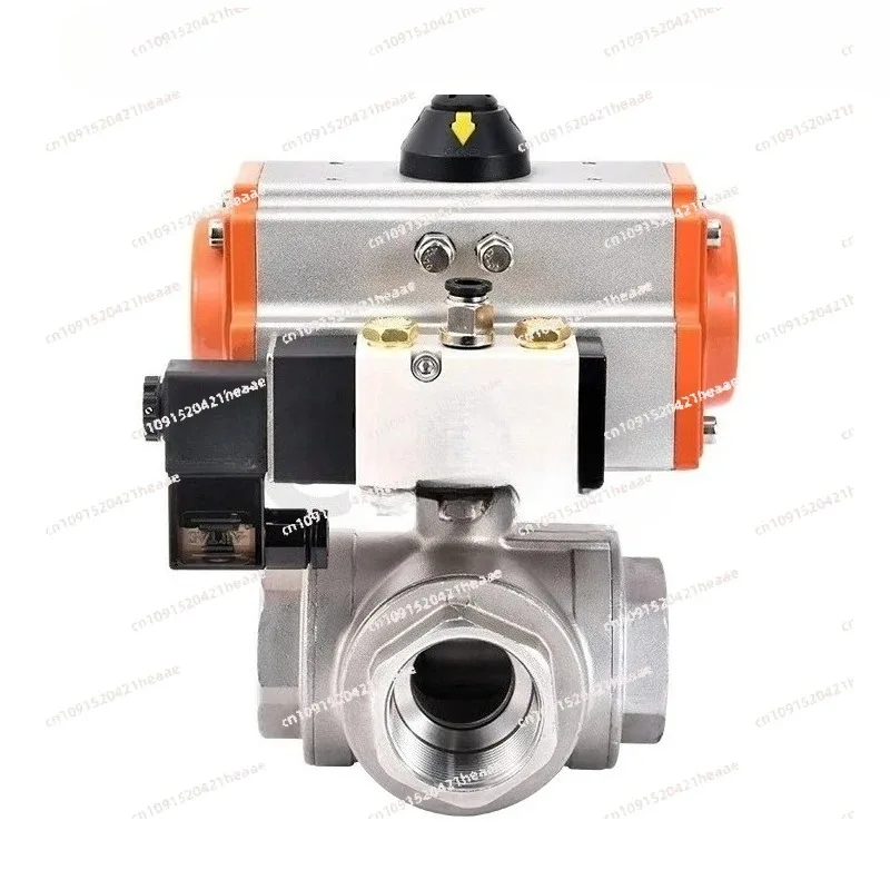 Suitable for Three piece three-way ball valve T-shaped L straight through stainless steel threaded belt with solenoid valve