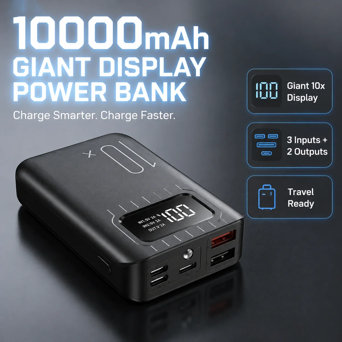 Batterie externe 10000mAh, charge rapide, chargeur portable USB C, batterie externe haute capacité, batterie portable universelle pour téléphones portables, tablettes, voyages