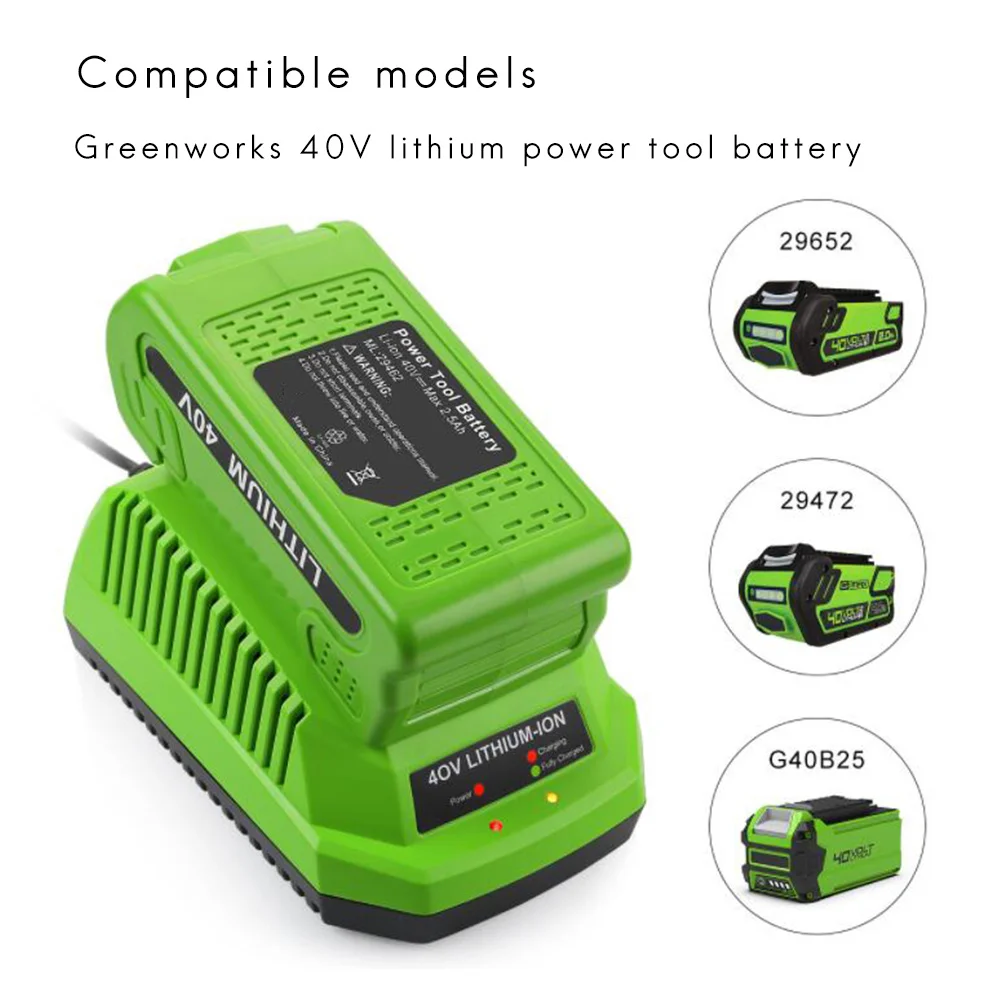 Cargador de batería de litio de 40V para GreenWorks 29482 g-max, batería de iones de litio de 40V, 29472, 29482, 29652, G40825, enchufe europeo