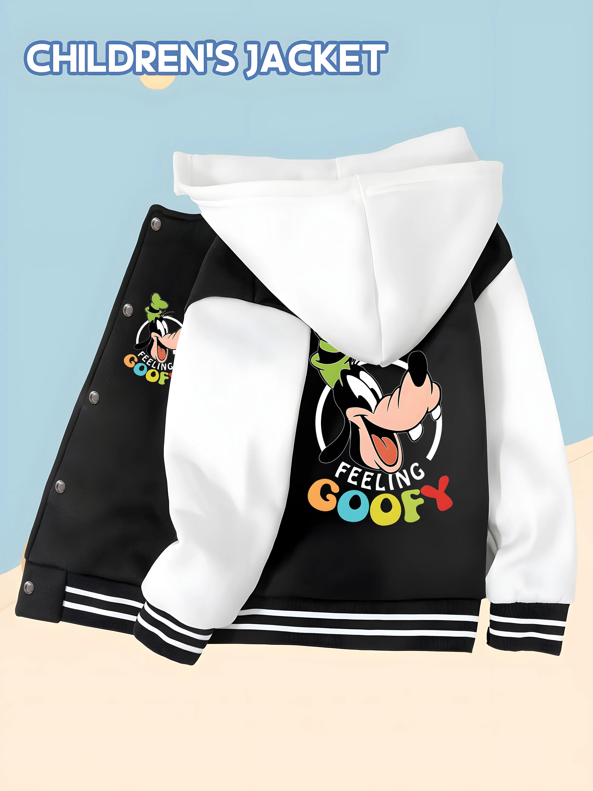 

MINISO Disney Goofy Boys' Baseball Jacket - "FEELING GOOFY" Fun print, double-sided for a playful vibe, perfect for going out