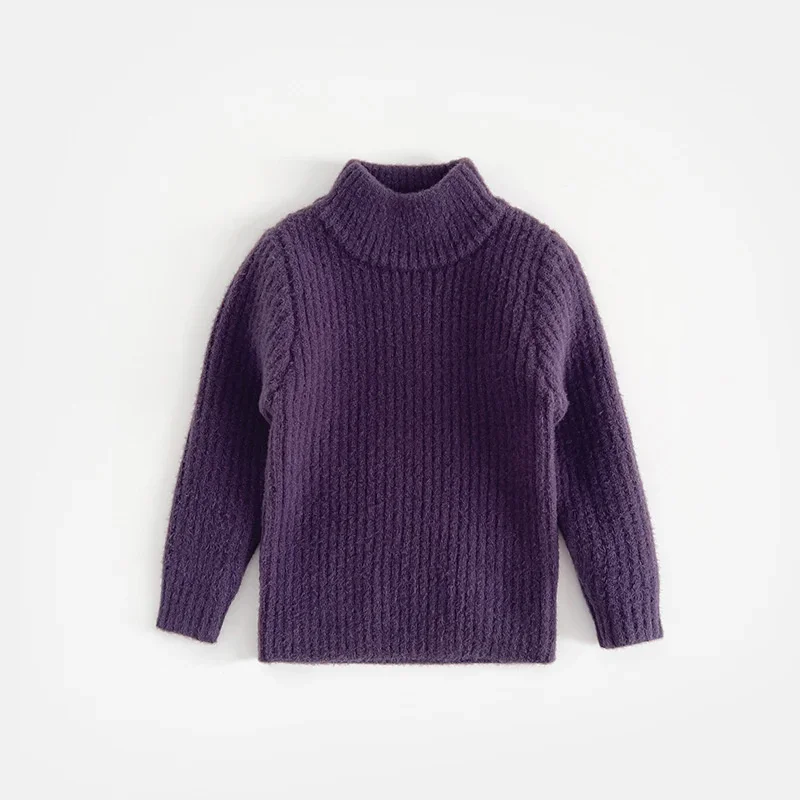 

Boys Woolen Sweater Crochet Cotton Windbreak 2024 Purple Plus Thicken Autumn Winter Pullover Warm Children's Clothing